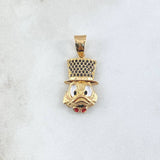 Dije Cara Pato Dinero 3.1gr / 3cm / Corbatín Rojo Circones Negros Oro Amarillo 18K *