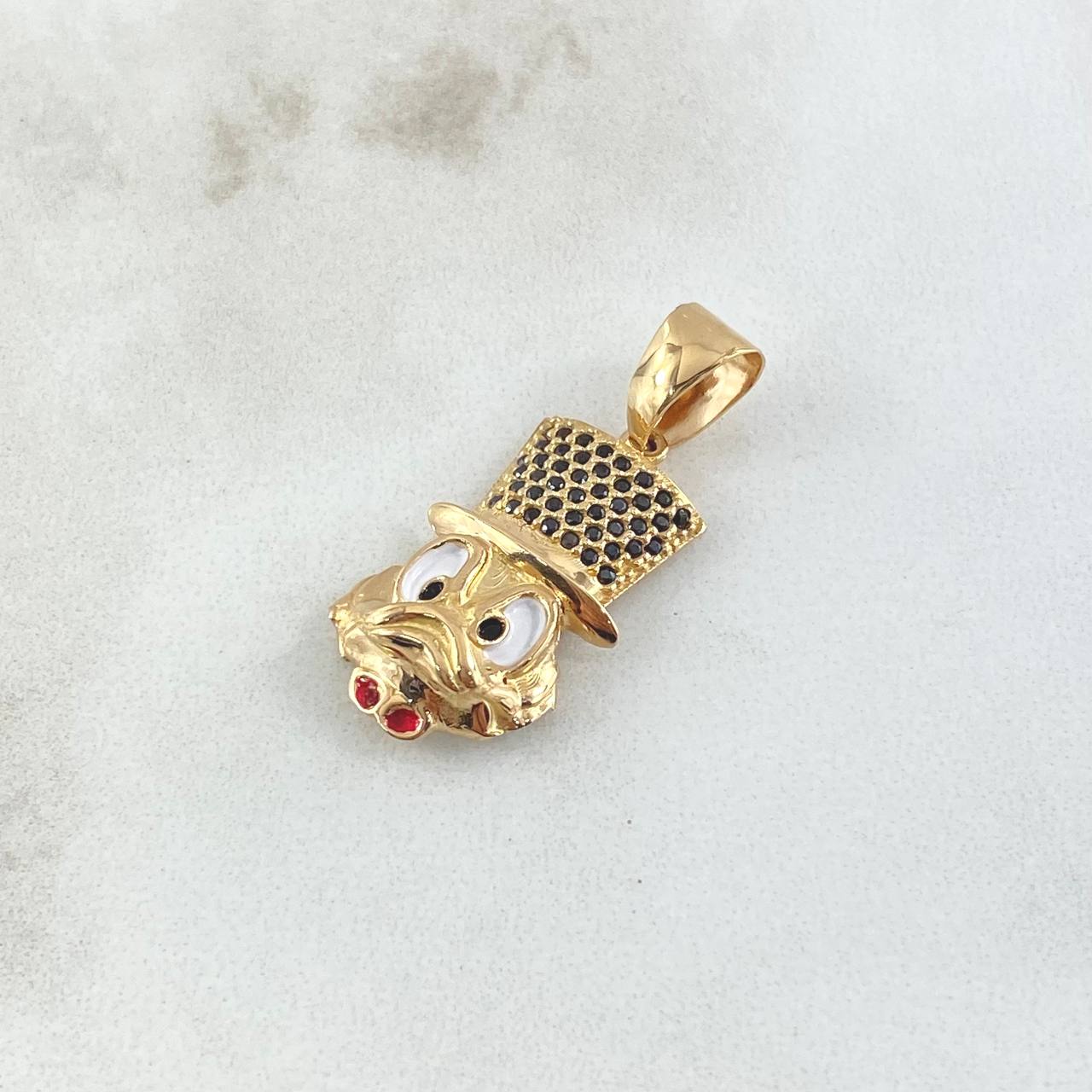 Dije Cara Pato Dinero 3.1gr / 3cm / Corbatín Rojo Circones Negros Oro Amarillo 18K *
