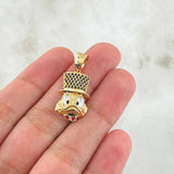 Dije Cara Pato Dinero 3.1gr / 3cm / Corbatín Rojo Circones Negros Oro Amarillo 18K *