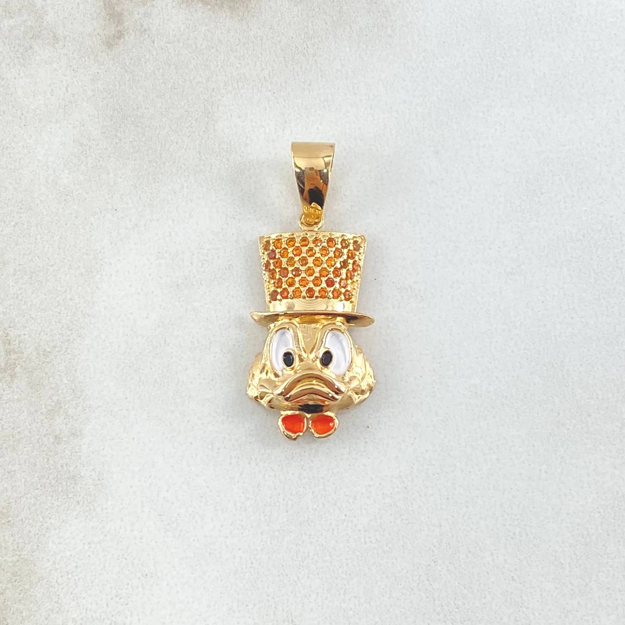 Dije Cara Pato Dinero 4.25gr / 3cm / Corbatín Naranjado Circones Naranjados Oro Amarillo 18K