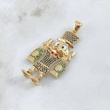 Dije Pato Dinero Botellas 11.15gr / 5cm / Corbatín Rojo Circones Negros Verdes Oro Amarillo 18K