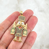 Dije Pato Dinero Botellas 11.15gr / 5cm / Corbatín Rojo Circones Negros Verdes Oro Amarillo 18K