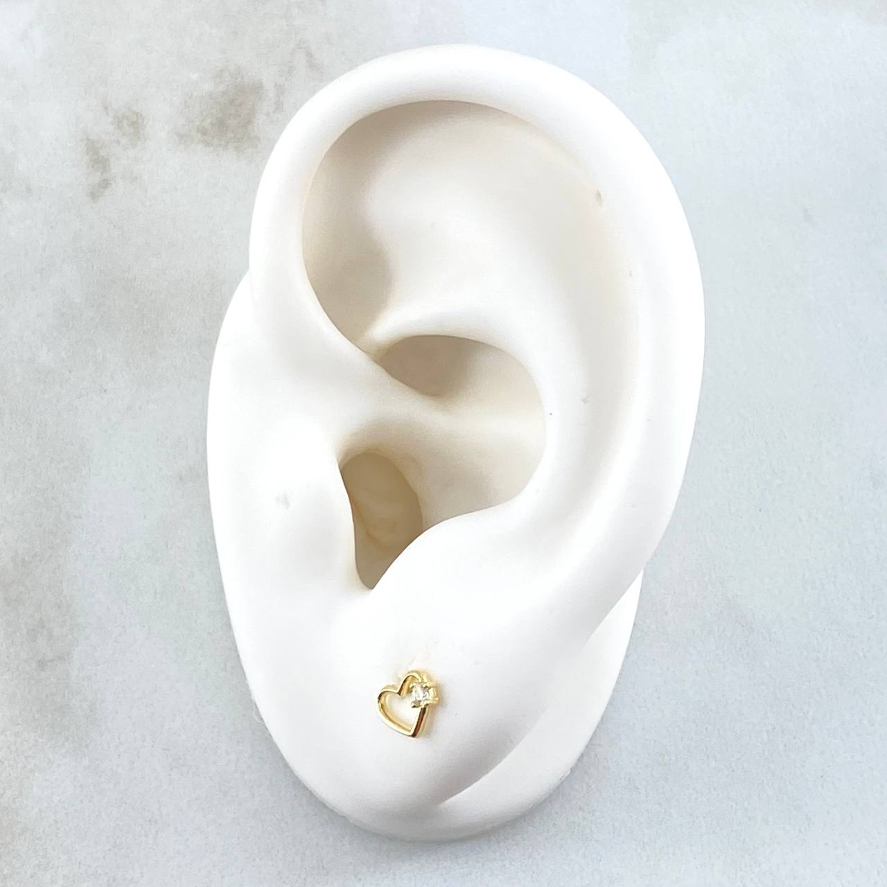 Topos Corazón Oblicuo 0.55gr / 5mm Silueta Circon Blanco Oro Amarillo 18K