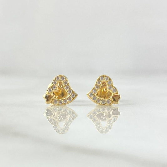Topos Doble Corazón Oblicuo 0.9gr / 7mm Silueta Circones Blancos Oro Amarillo 18K