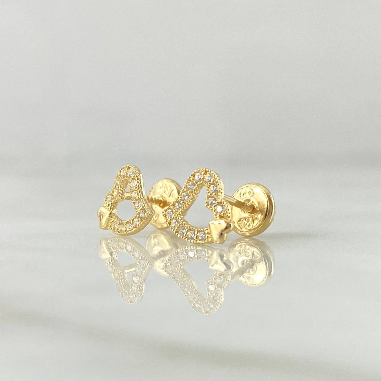 Topos Doble Corazón Oblicuo 0.9gr / 7mm Silueta Circones Blancos Oro Amarillo 18K