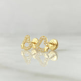 Topos Doble Corazón Oblicuo 0.9gr / 7mm Silueta Circones Blancos Oro Amarillo 18K *