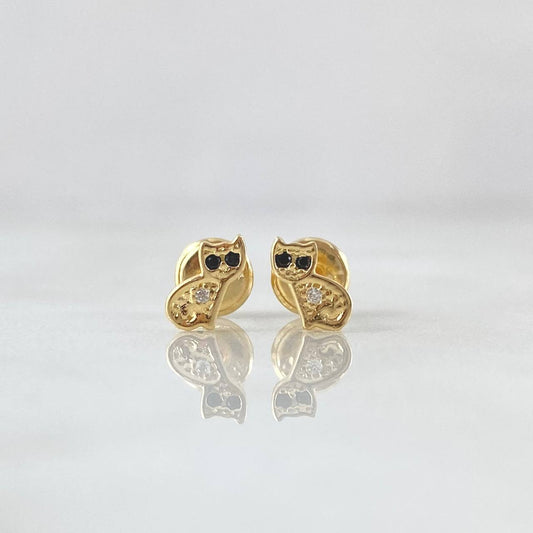Topos Gato Coquett Ojos Negros 0.8gr / 6mm Circones Blancos Oro Amarillo 18K ©