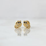 Topos Gato Coquett Ojos Negros 0.8gr / 6mm Circones Blancos Oro Amarillo 18K ©