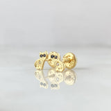 Topos Gato Coquett Ojos Negros 0.8gr / 6mm Circones Blancos Oro Amarillo 18K ©