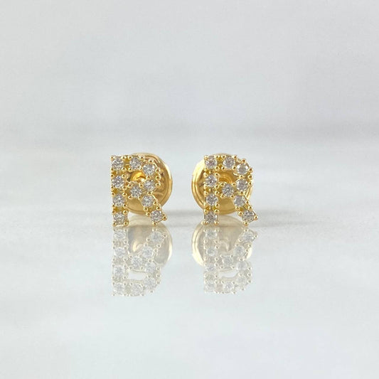 Topos Letra R 0.7gr / 6mm Circones Blancos Oro Amarillo 18K ©