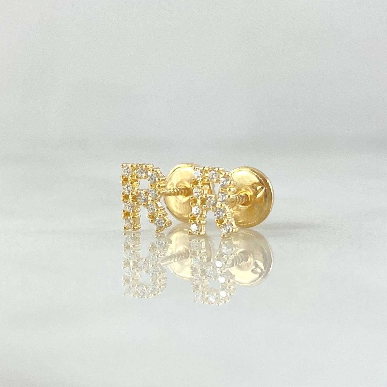 Topos Letra R 0.7gr / 6mm Circones Blancos Oro Amarillo 18K ©