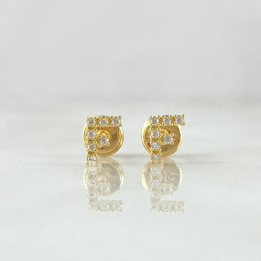 Topos Letra F 0.65gr / 6mm Circones Blancos Oro Amarillo 18K ©