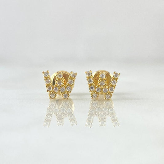 Topos Letra W 0.9gr / 6mm Circones Blancos Oro Amarillo 18K ©
