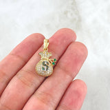 Dije Bolsa de Dinero Coquett 2.6gr / 2.5cm / Circones Blancos Verdes Oro Amarillo 18K ©