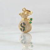Dije Bolsa de Dinero Coquett 2.6gr / 2.5cm / Circones Blancos Verdes Oro Amarillo 18K ©