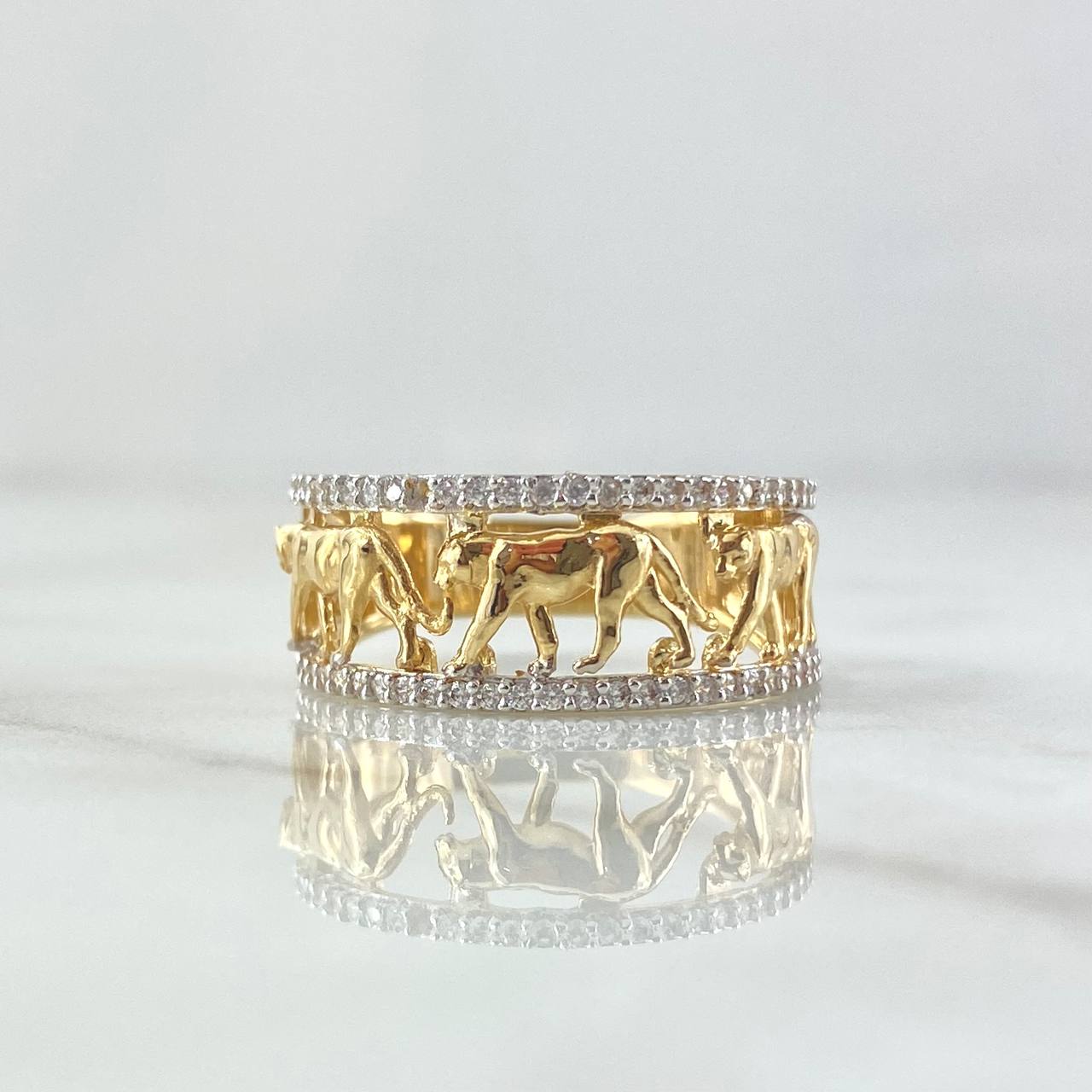 Anillo Triple Pantera 4.55gr / T8 / Silueta Circones Blancos Oro Amarillo 18K ©