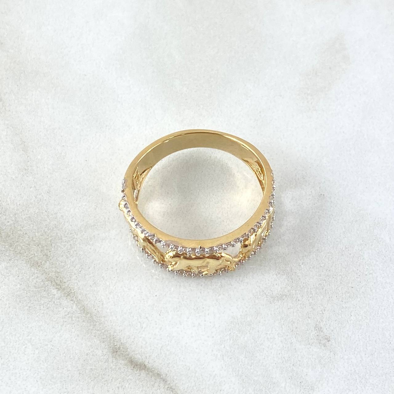 Anillo Triple Pantera 4.55gr / T8 / Silueta Circones Blancos Oro Amarillo 18K ©
