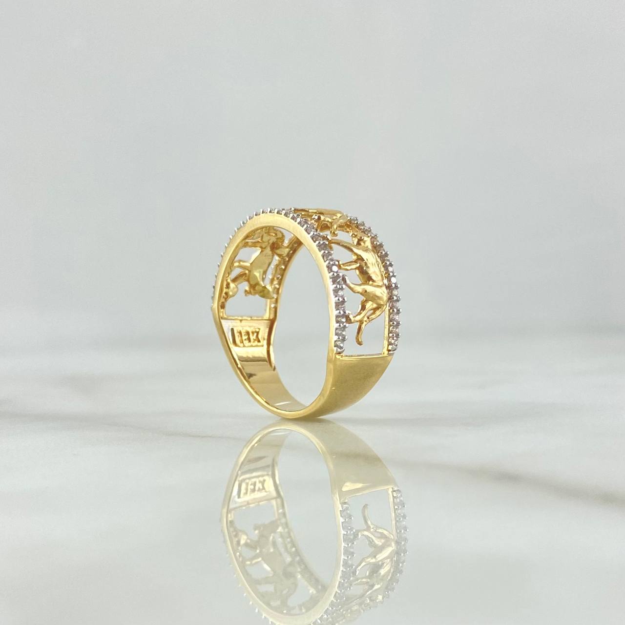 Anillo Triple Pantera 4.55gr / T8 / Silueta Circones Blancos Oro Amarillo 18K ©