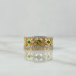 Anillo Trio de Rombos 4.8gr / T6 / Circones Verdes Blancos Oro Amarillo 18K ©