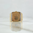 Anillo Sello Corona RX 7.8gr / T10 3/4 / Marco Ovalado Texturizado Circones Blancos Oro Amarillo 18K ©