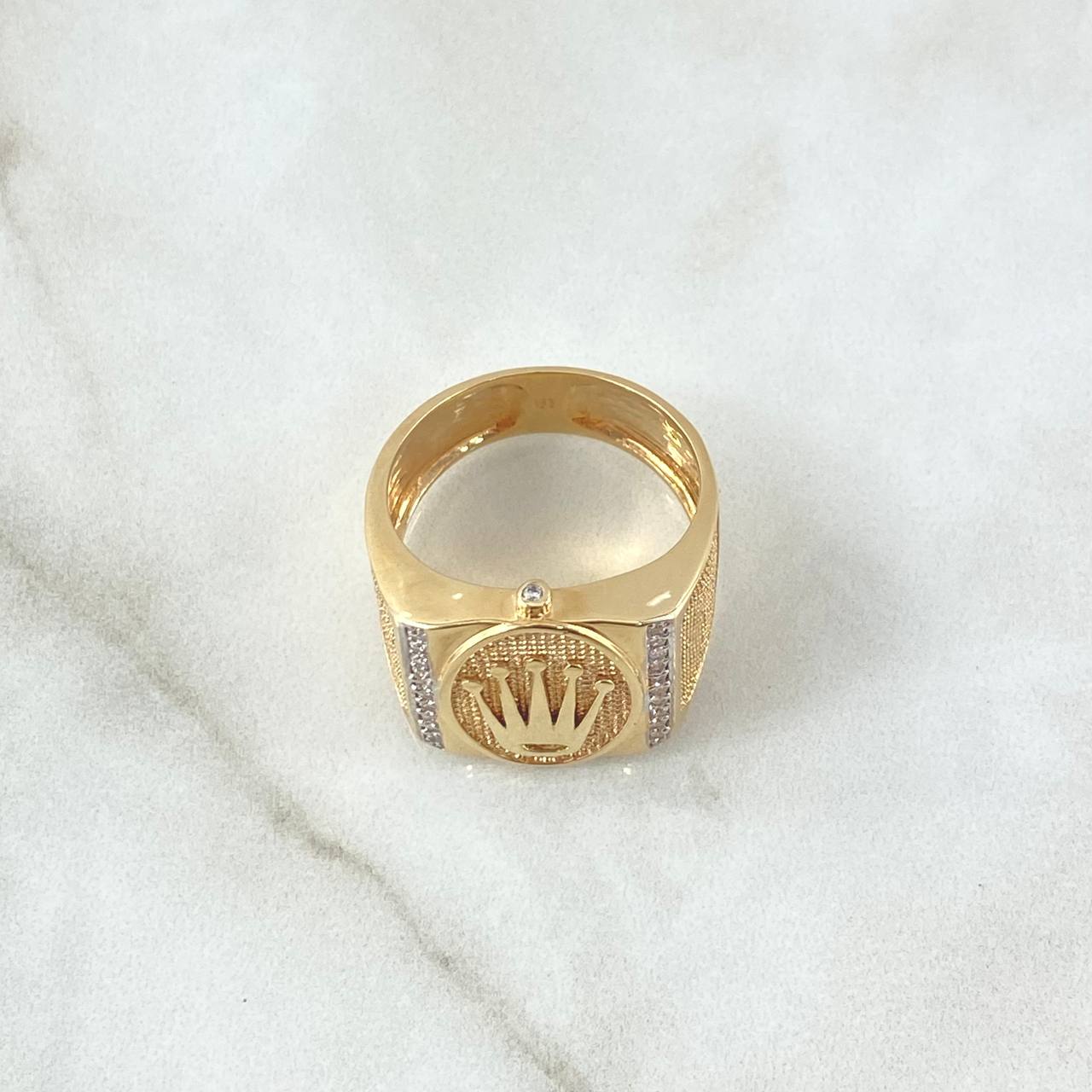 Anillo Sello Corona RX 7.8gr / T10 3/4 / Marco Ovalado Texturizado Circones Blancos Oro Amarillo 18K ©