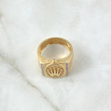 Anillo Sello Corona RX 7.8gr / T10 3/4 / Marco Ovalado Texturizado Circones Blancos Oro Amarillo 18K ©