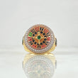 Anillo Ruleta Casino Movil 15.2gr / T10 1/2 / Circones Blancos Verde Texturizado Dos Oros Amarillo Rosa 18K ©
