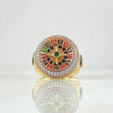 Anillo Ruleta Casino Movil 15.2gr / T10 1/2 / Circones Blancos Verde Texturizado Dos Oros Amarillo Rosa 18K ©