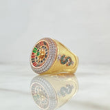 Anillo Ruleta Casino Movil 15.2gr / T10 1/2 / Circones Blancos Verde Texturizado Dos Oros Amarillo Rosa 18K ©