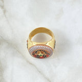 Anillo Ruleta Casino Movil 15.2gr / T10 1/2 / Circones Blancos Verde Texturizado Dos Oros Amarillo Rosa 18K ©