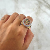 Anillo Ruleta Casino Movil 15.2gr / T10 1/2 / Circones Blancos Verde Texturizado Dos Oros Amarillo Rosa 18K ©