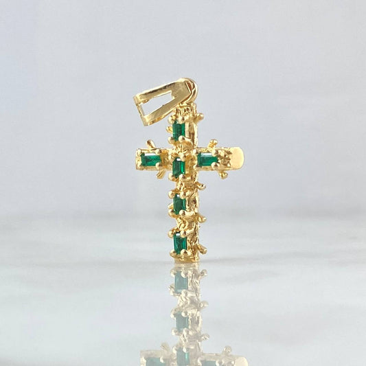 Dije Cruz Tronco 2.85gr / 3.2cm / Esmeraldas 12pts Oro Amarillo 18K (Joya) *