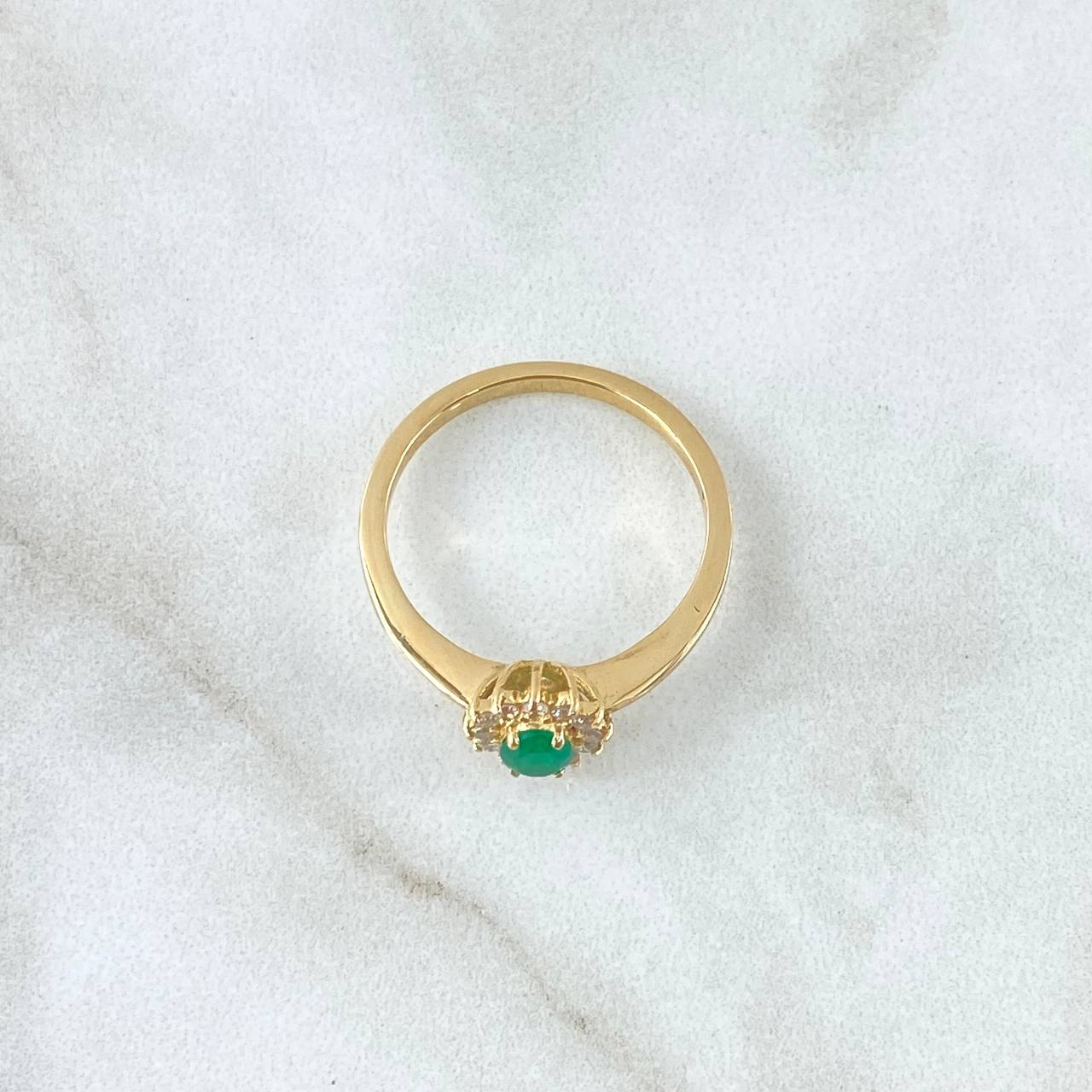 Anillo Flor Doce Petalos 2.4gr / T6 3/4 / Esmeralda 8pts Diamantes 12pts Oro Amarillo 18K (Joya) *