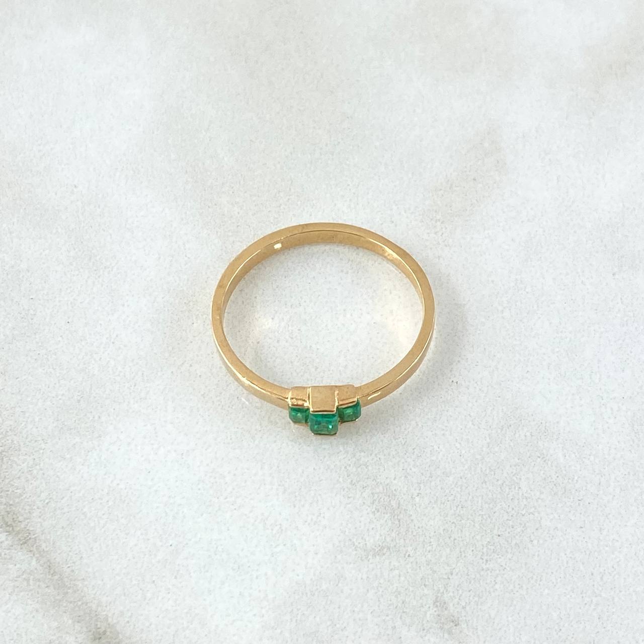 Anillo Trio Rectangulos 2.1gr / T7 1/4 / Esmeraldas 12pts Oro Amarillo 18K (Joya) *