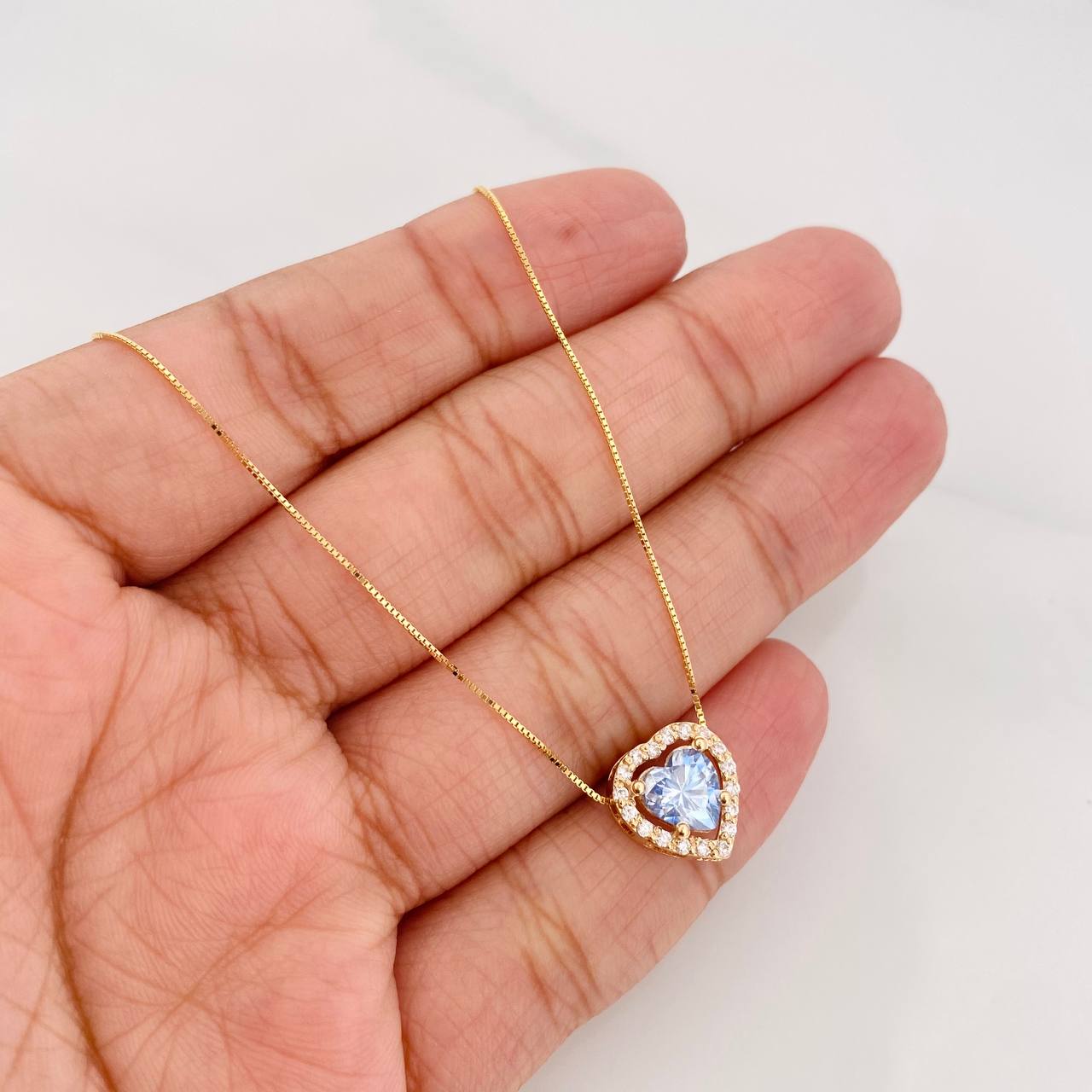 Set Cadena Veneciana + Dije Corazón Moisanitas 1.02 qts / 2.3g / 40cm Oro Amarillo 18K