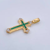 Dije Cruz 5.3gr / 4.1cm / Esmeraldas 48 Pts Diamantes 10 Pts Dos Oros Amarillo Blanco 18K (Joya) &