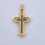Dije Cruz 5.3gr / 4.1cm / Esmeraldas 48 Pts Diamantes 10 Pts Dos Oros Amarillo Blanco 18K (Joya) &