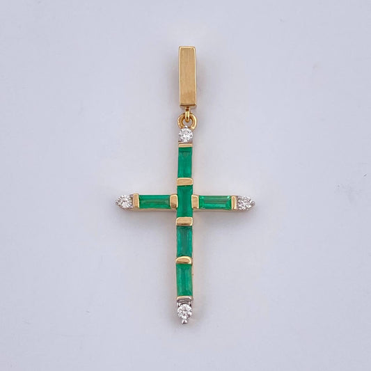 Dije Cruz 2gr / 3.4cm / Esmeralda 60 Pts Diamantes 11 Pts Oro Amarillo 18K (Joya) &