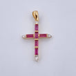 Dije Cruz 1.95gr / 3.1cm / Rubies 74 Pts Diamantes 11 Pts Dos Oros Amarillo Blanco 18K (Joya) &