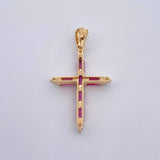 Dije Cruz 1.95gr / 3.1cm / Rubies 74 Pts Diamantes 11 Pts Dos Oros Amarillo Blanco 18K (Joya) &