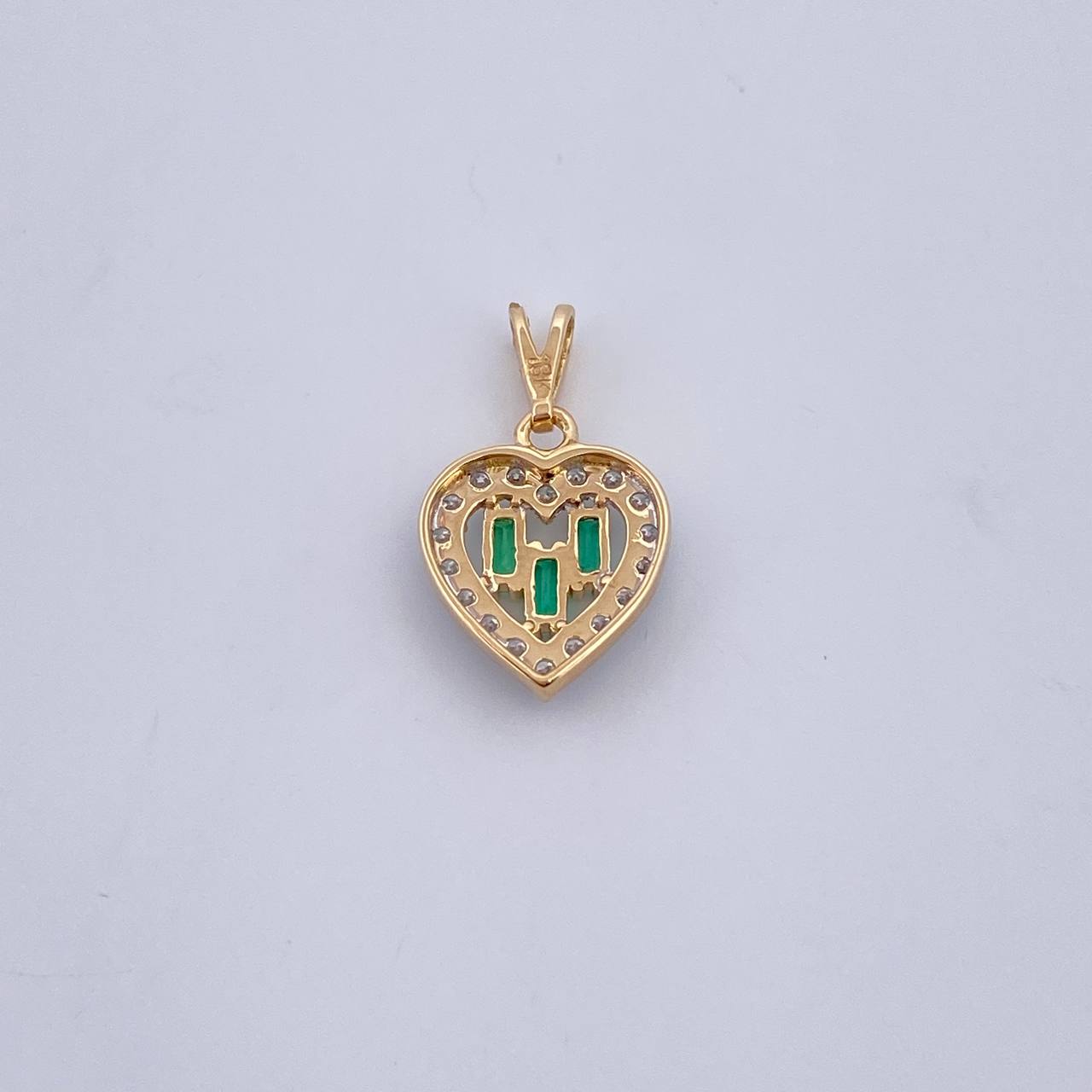 Dije Corazon 0.8gr / 1.6cm / Esmeraldas 14 Pts Diamantes 15 Pts Dos Oros Amarillo Blanco 18K (Joya) &