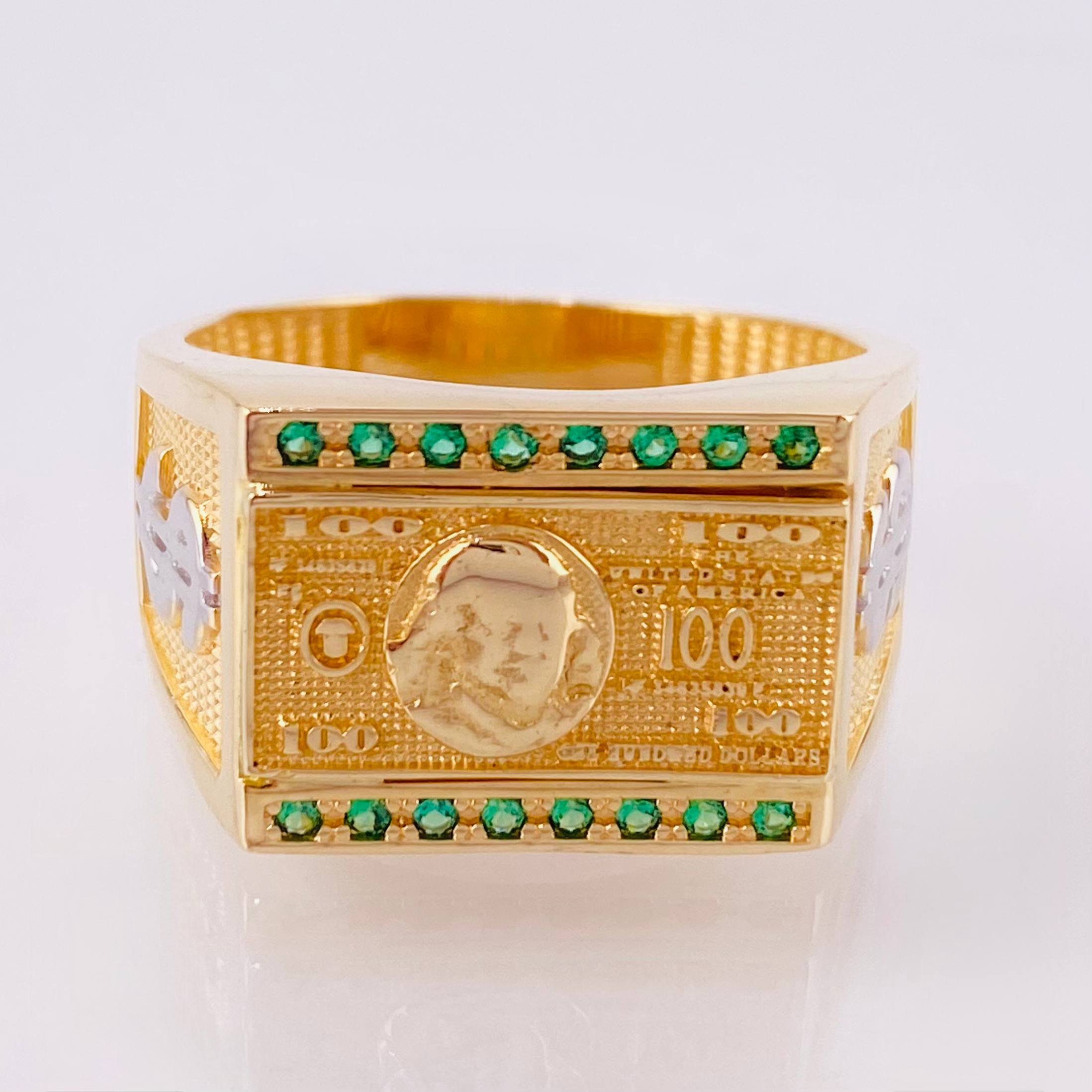 Anillo Billete de Cien Dólares 7.9gr / T10 1/4 / Dos Oros Amarillo Blanco 18K *