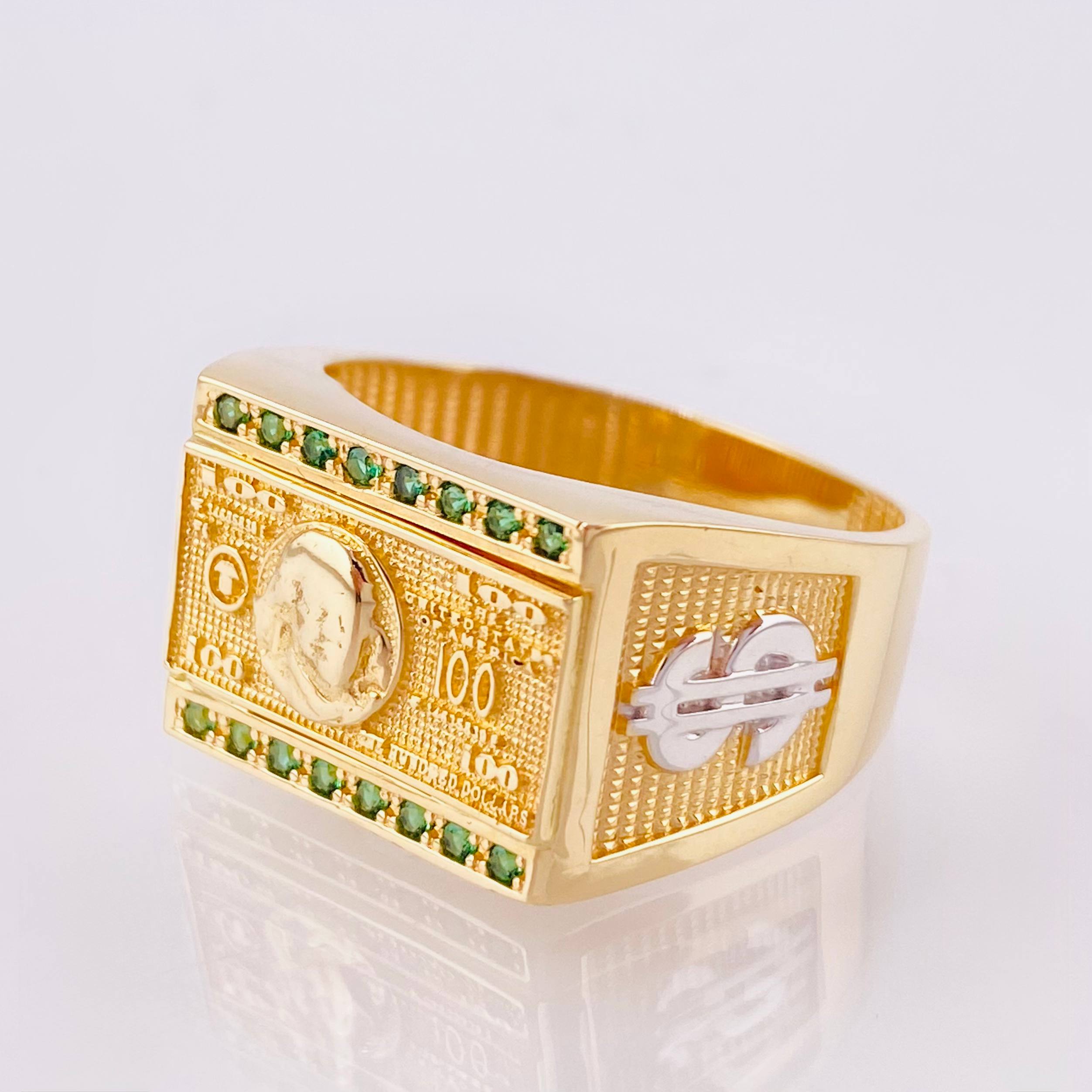 Anillo Billete de Cien Dólares 7.9gr / T10 1/4 / Dos Oros Amarillo Blanco 18K *