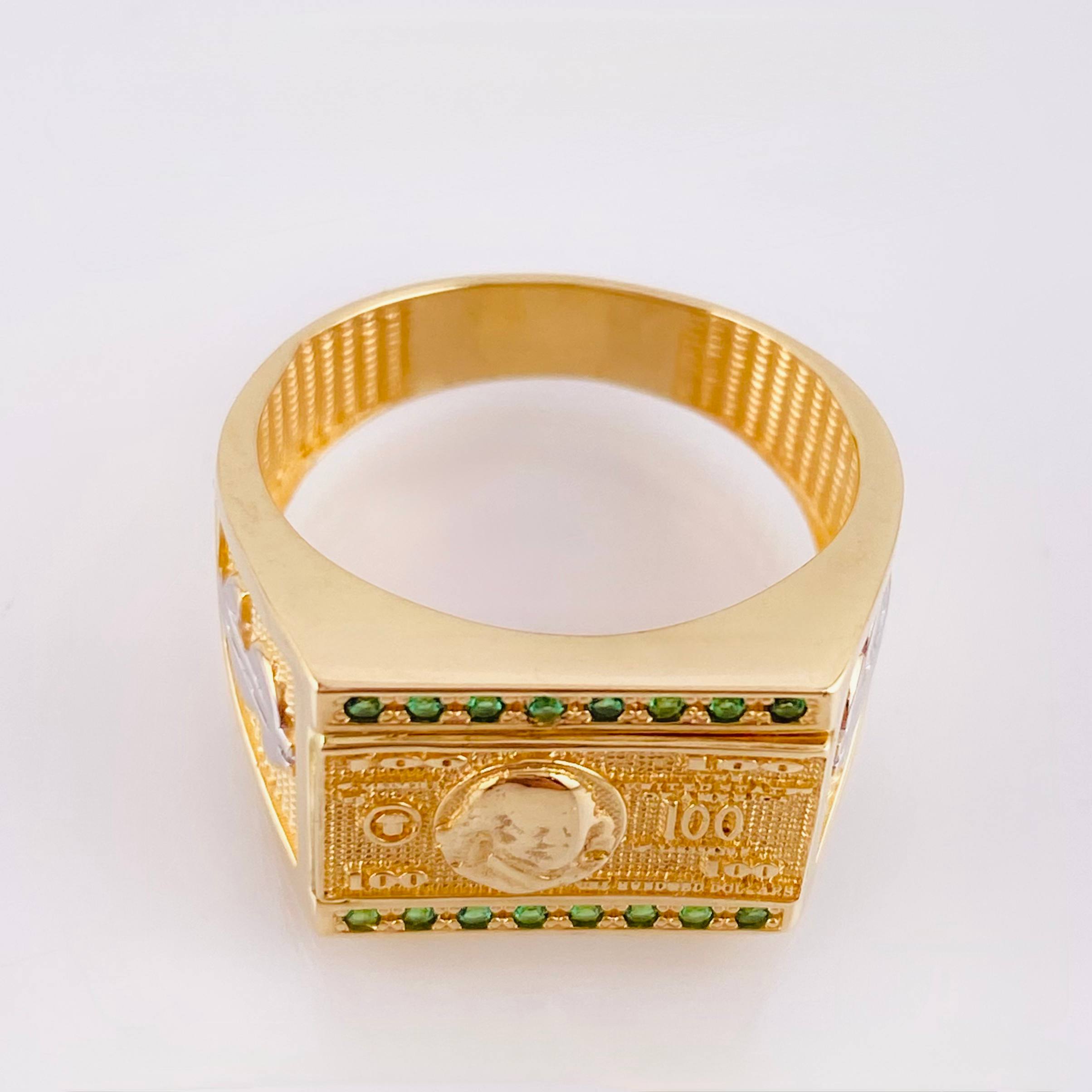 Anillo Billete de Cien Dólares 7.9gr / T10 1/4 / Dos Oros Amarillo Blanco 18K *