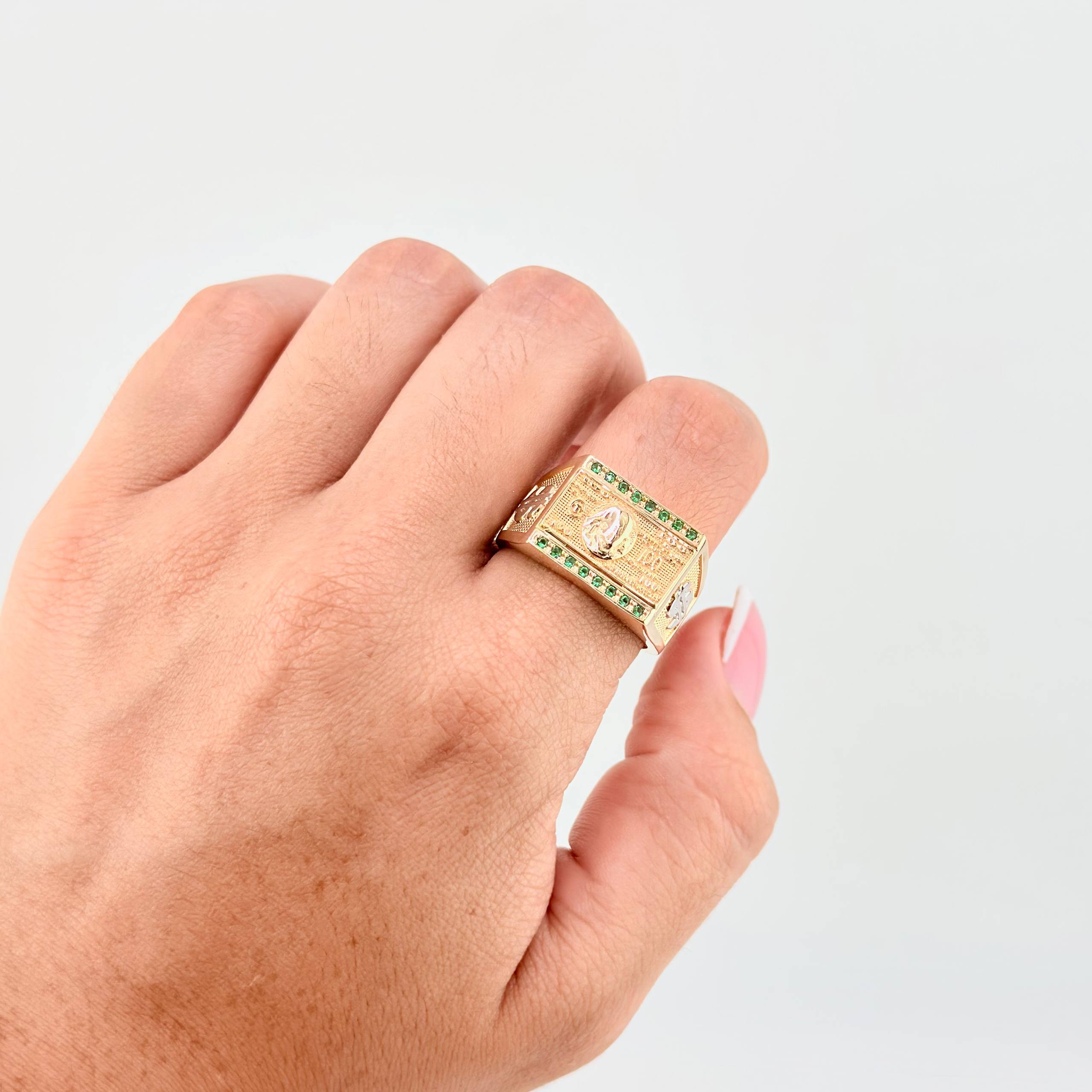 Anillo Billete de Cien Dólares 7.9gr / T10 1/4 / Dos Oros Amarillo Blanco 18K *