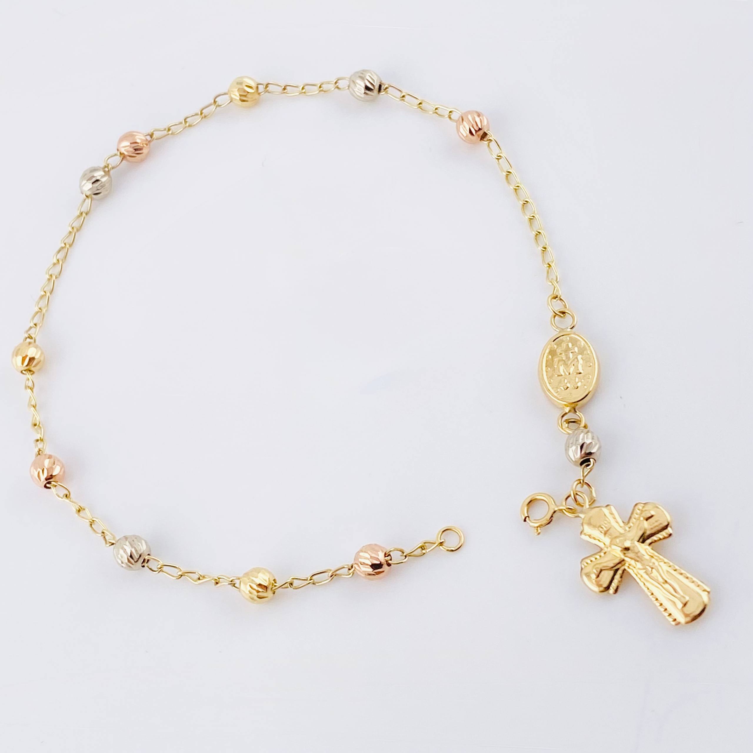 Pulso Denario Virgen Milagrosa Diamantado 2.7gr / 18.5cm / 4mm Tres Oros 18K ©