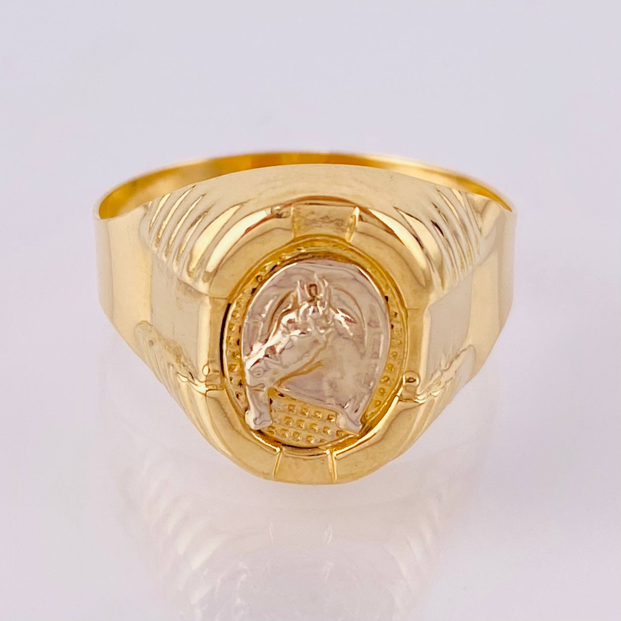 Anillo Marco Circular Herradura Caballo 3.8gr / T11 / Dos Oros Amarillo Blanco 18K