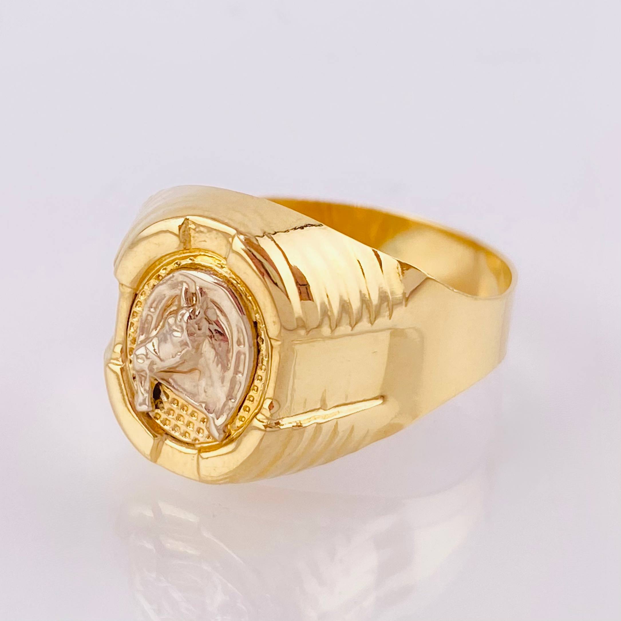 Anillo Marco Circular Herradura Caballo 3.8gr / T11 / Dos Oros Amarillo Blanco 18K