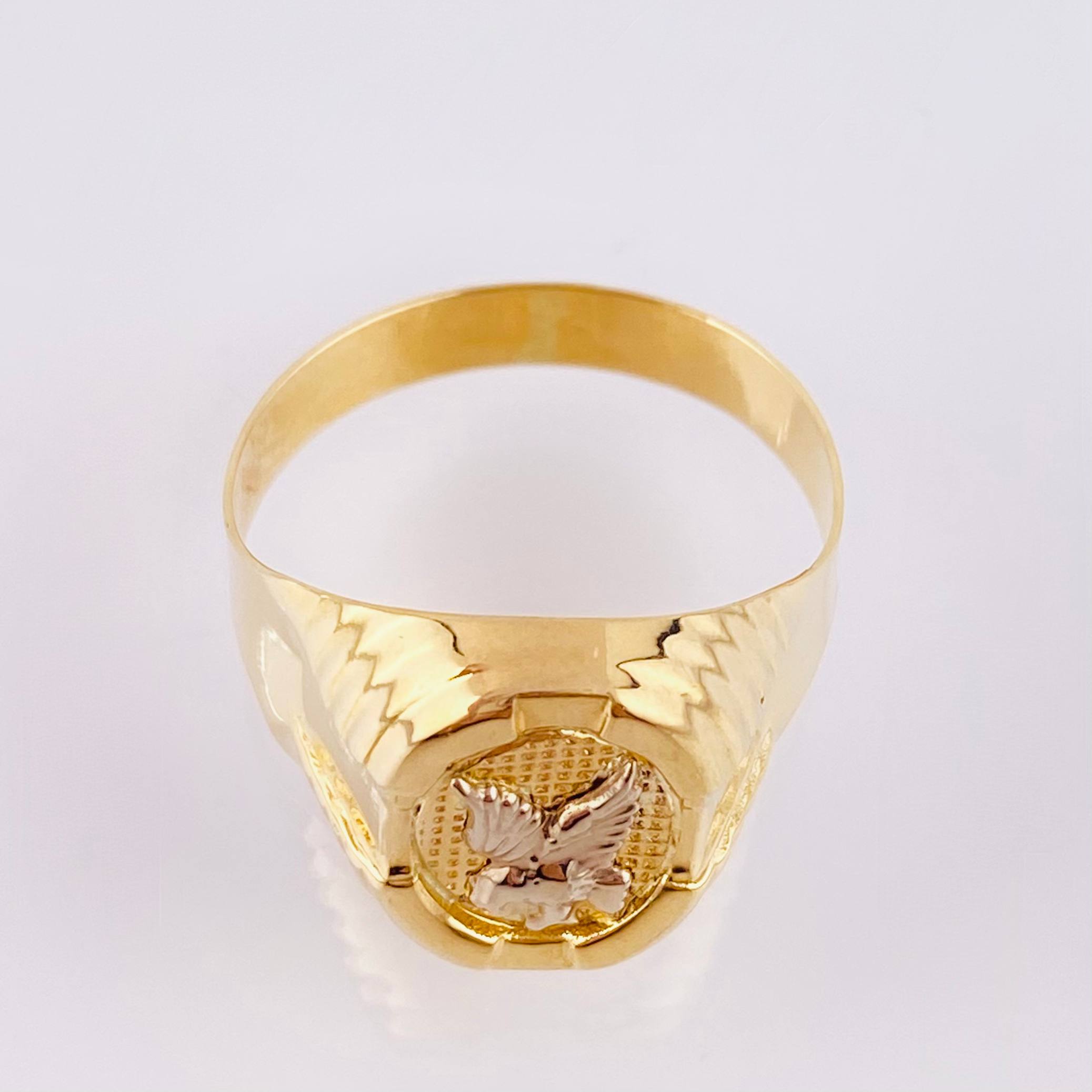 Anillo Marco Circular Aguila 3.7gr / T9 3/4 / Dos Oros Amarillo Blanco 18K *
