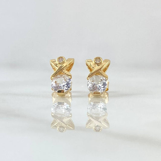Topos Delta Cruzada 2.3gr / 1.1cm / Broche Mariposa Circones Blancos Oro Amarillo 18K ©